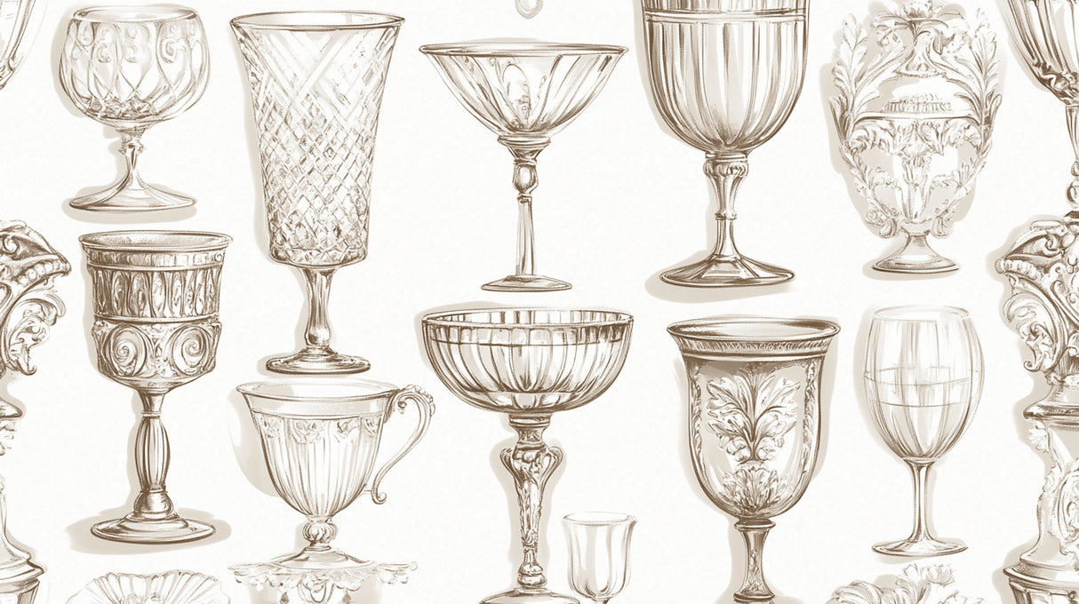 Design file showing detailed vintage crystal glassware pattern on beige background