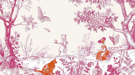 Pink Toile de Jouy garden design file showing intricate pattern detail and butterfly motifs