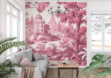French palace mural wallpaper transforming girl's bedroom into royal retreat