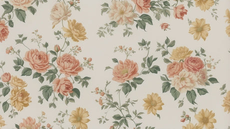 Floral Mural Wallpaper  Vintage Roses and Dahlias Design - Detailed wallpaper pattern view