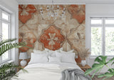 Mediterranean terracotta wall mural adding character to a cozy dining space