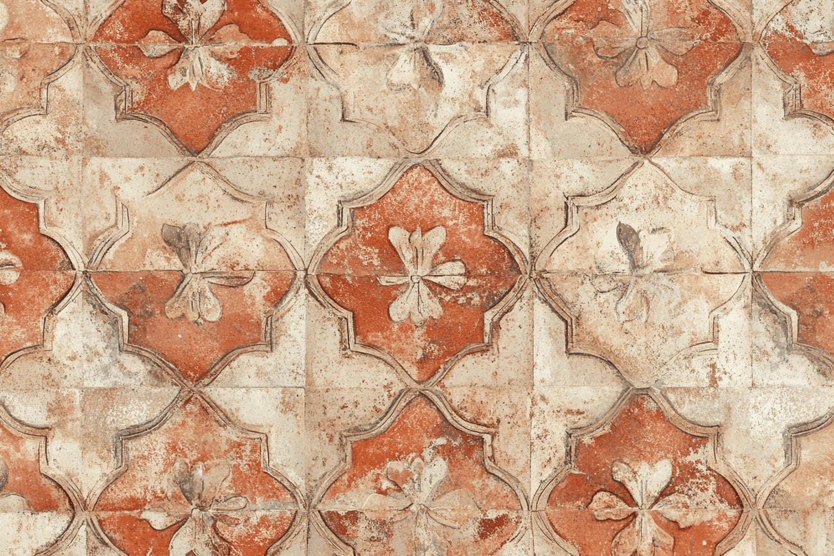 Vintage terracotta tile pattern design file showing intricate floral details and warm tones