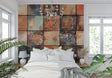 Vintage tile wallpaper in modern kitchen showing terracotta and turquoise pattern