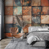 Mediterranean tile mural creating focal point in dining room