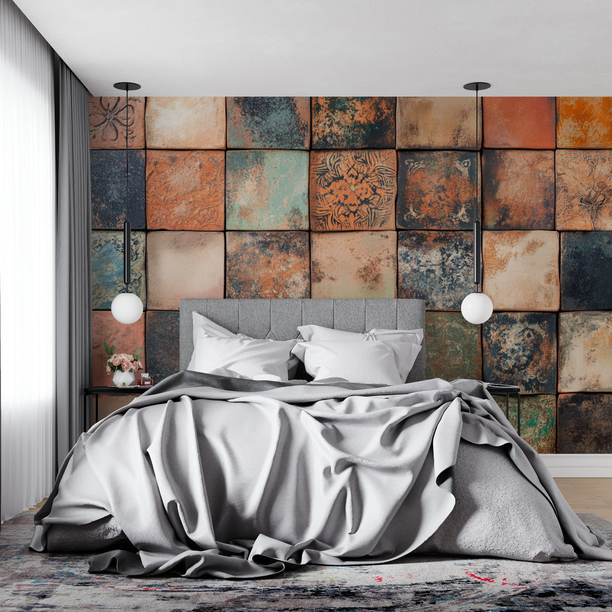 Vintage tile design transforming living room accent wall