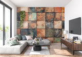 Pattern detail of tile mural in home office setting