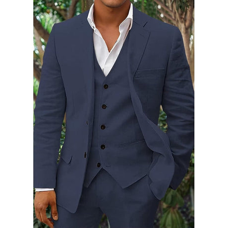 Linen Three Piece Suit  Light Blue Summer Formal Wear - Product detail 13