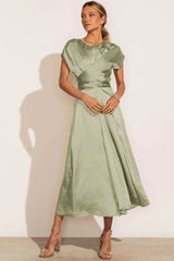Satin Midi Dress  Elegant Layered Sleeve Design - Product detail 5