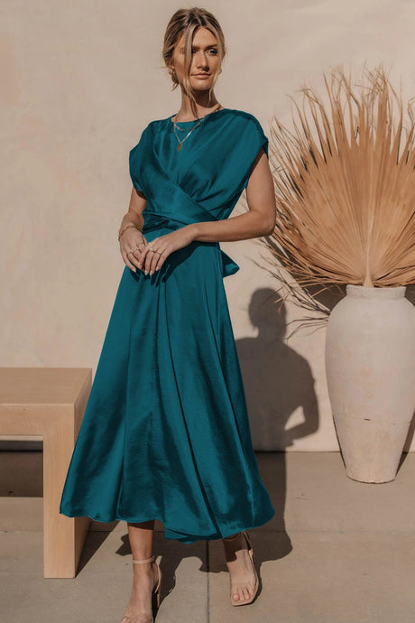 Satin Midi Dress  Elegant Layered Sleeve Design - Product detail 9