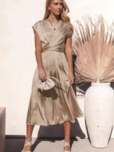 Satin Midi Dress  Elegant Layered Sleeve Design - Product detail 10