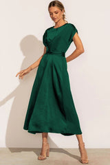Satin Midi Dress  Elegant Layered Sleeve Design - Product detail 8