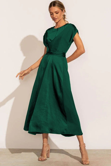 Satin Midi Dress  Elegant Layered Sleeve Design - Product detail 8