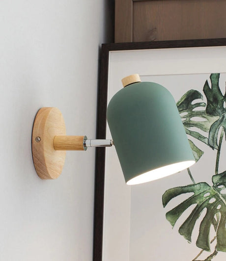 Scandinavian Wall Lamp  Wood Base Mint Shade - Product showcase
