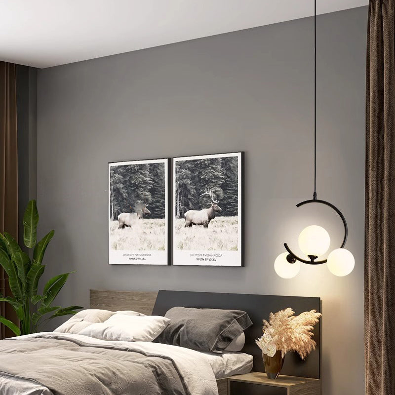 Modern LED Pendant Light  Black Curved Arms With Glass Globes - Product detail 4