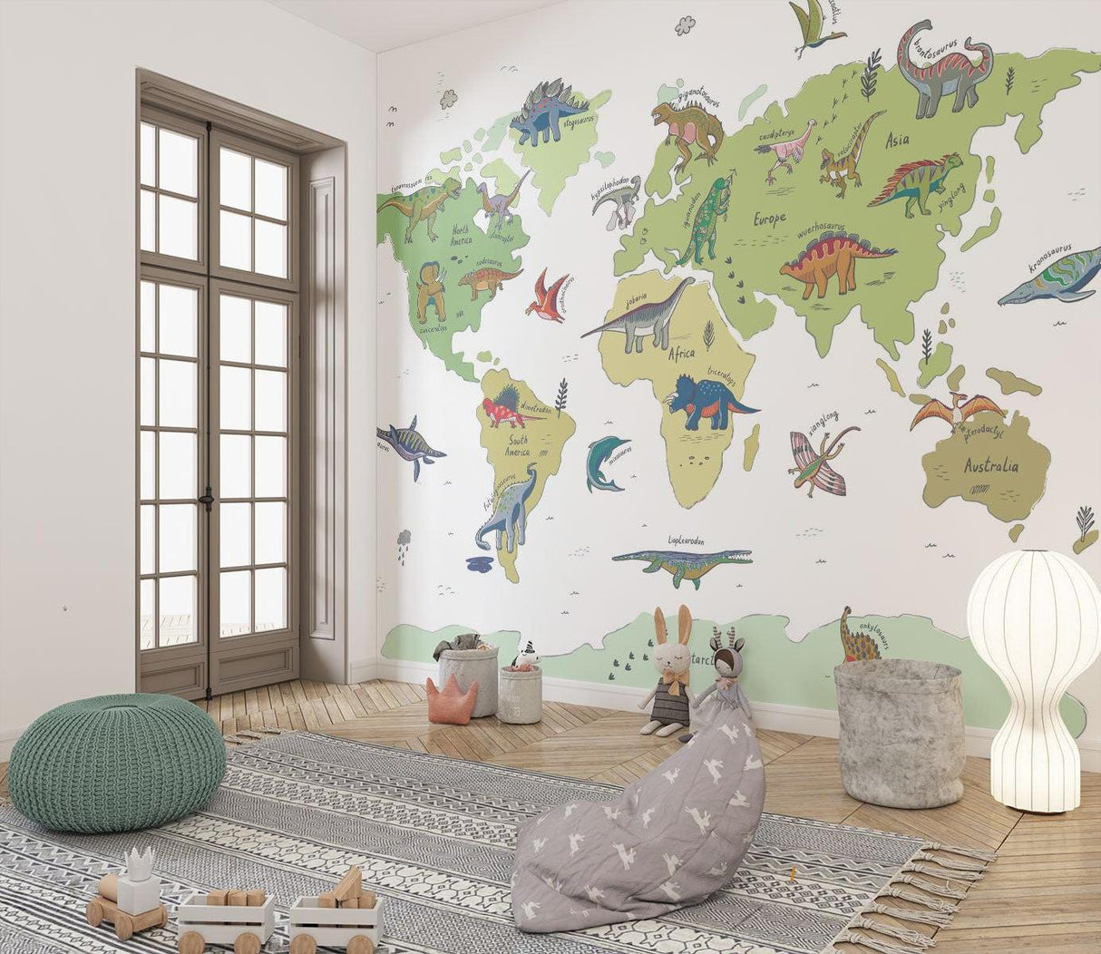 Dinosaurier Tapete | Weltkarte Bildungsdesign