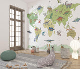 Dinosaurier Tapete | Weltkarte Bildungsdesign