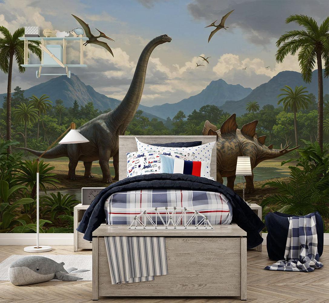 Dinosaurier Tapete | Jurassische Landschaft mit Brachiosaurus
