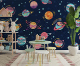 Space Mural Wallpaper | Colorful Planets and Stars Design
