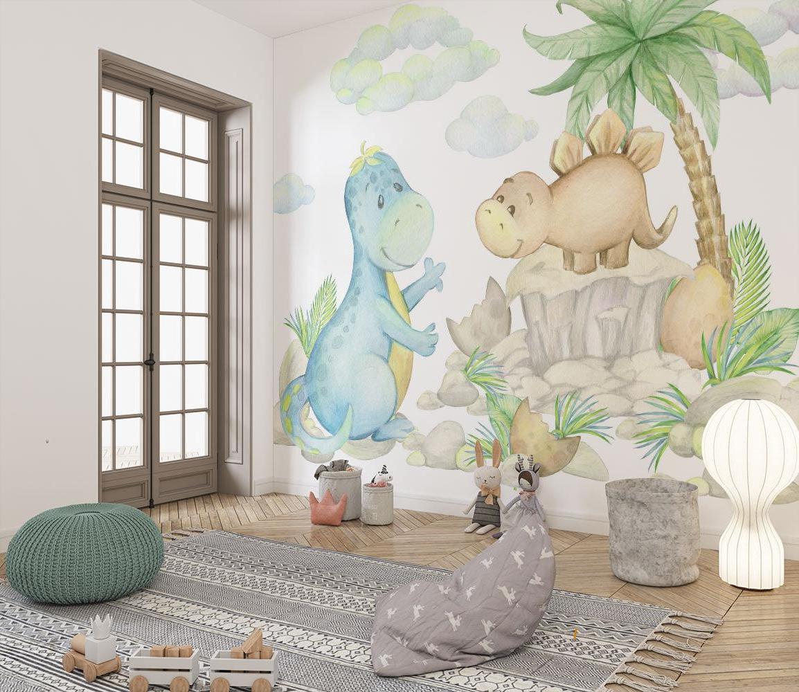 Papier Peint Mural Dinosaure | Amis Préhistoriques Aquarelle