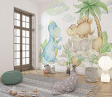 Papier Peint Mural Dinosaure | Amis Préhistoriques Aquarelle
