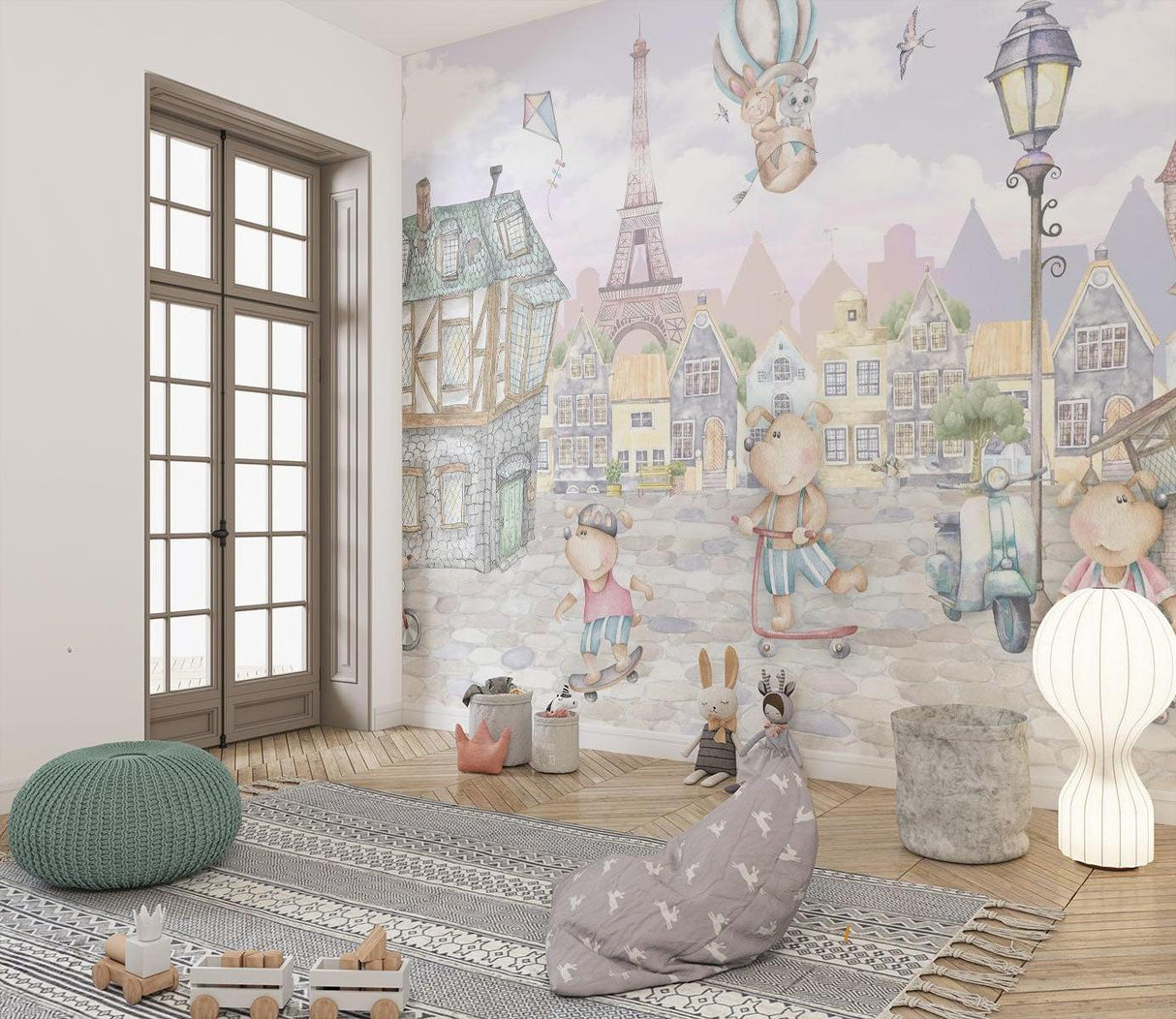 Paris Kinder Tapete | Verspielte Teddybären Abenteuer