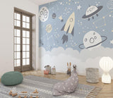 Space Mural Wallpaper | Galaxy Adventure with Rockets and UFOs