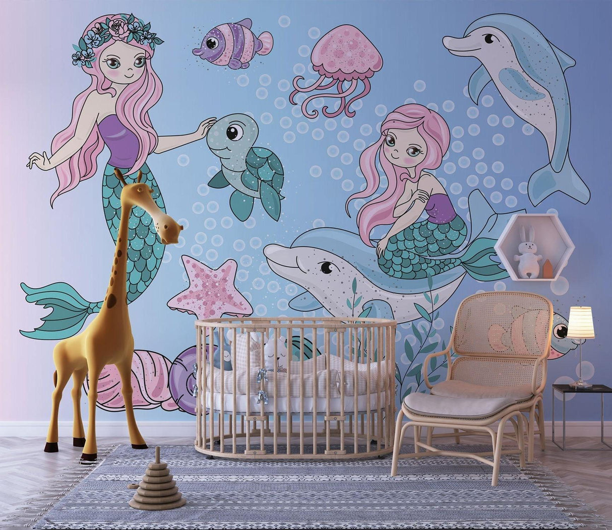 Mermaid Mural Wallpaper | Underwater Fantasy with Dolphins