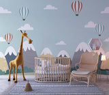 Mountain Mural Wallpaper | Hot Air Balloons and Snowy Peaks