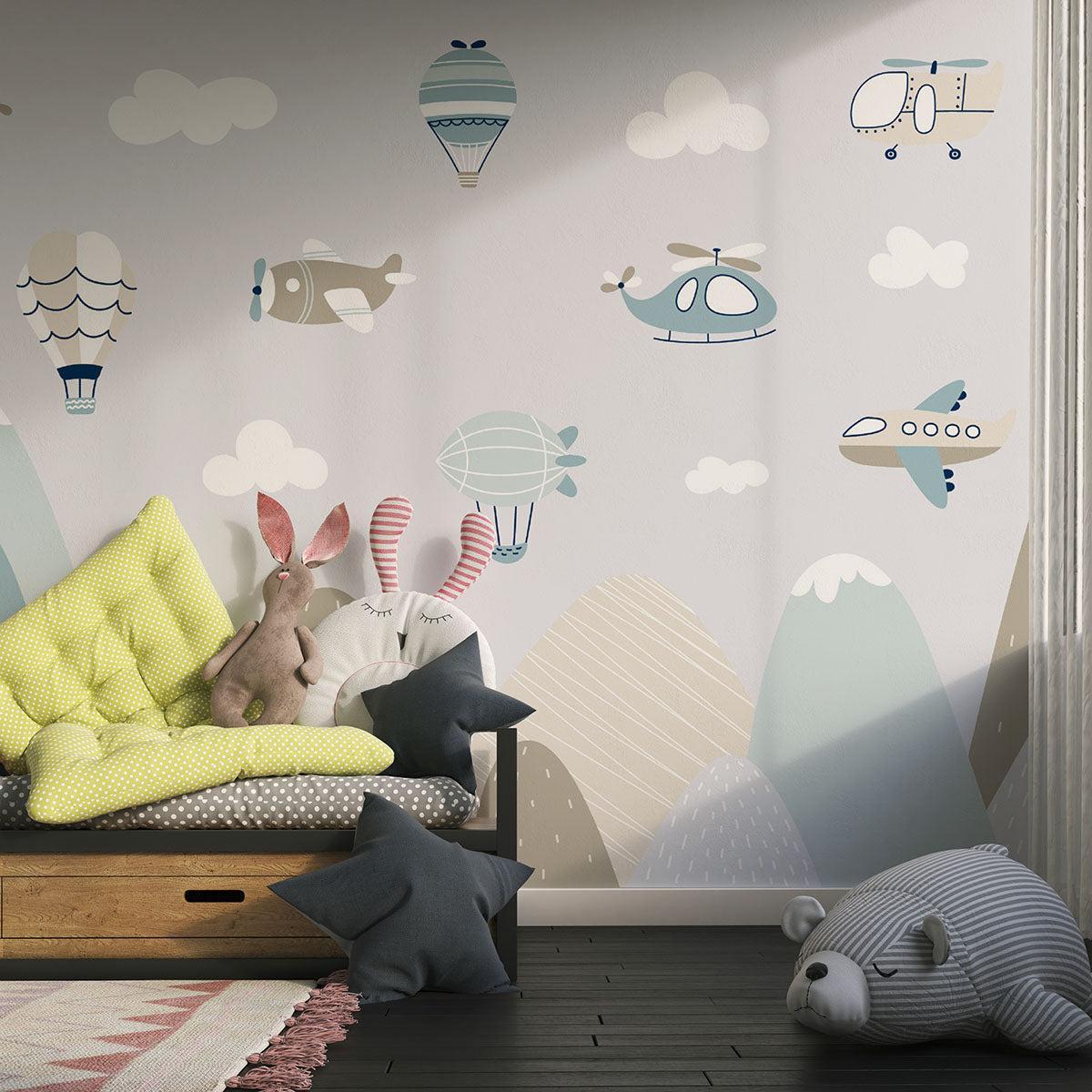 Sky Adventure Mural Wallpaper | Mountain Landscape with Aircraft Design