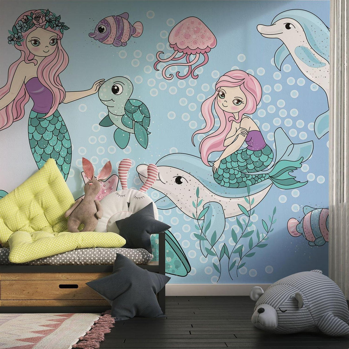 Mermaid Mural Wallpaper | Underwater Fantasy with Dolphins