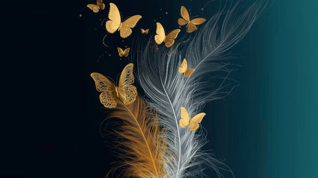 Butterfly Mural Wallpaper  Golden Wings and Feathers Design - Detailed wallpaper pattern view