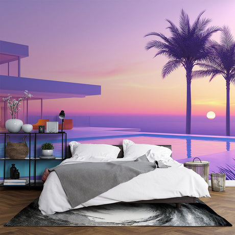 Sunset Mural Wallpaper  Modern Villa With Pool Paradise - Premium wallpaper design showcase