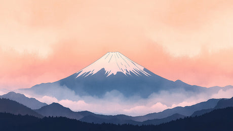 Mountain Mural Wallpaper  Mount Fuji Sunset in Pink and Blue - Detailed wallpaper pattern view