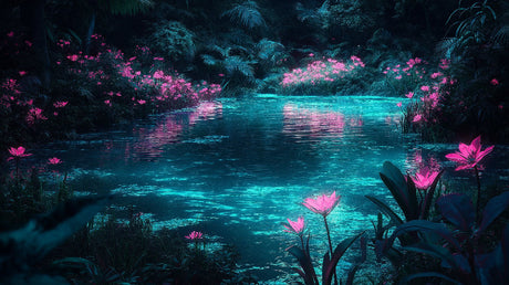 Lotus Mural Wallpaper  Mystical Lake with Pink Blooms - Detailed wallpaper pattern view