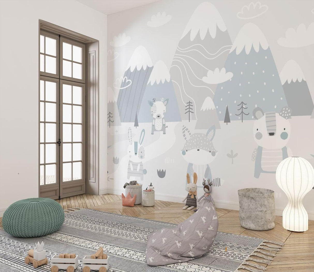 Mountain Mural Wallpaper | Scandinavian Winter Animals Scene