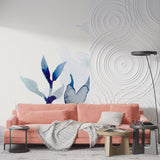 Abstract blue floral mural in a master bedroom showcasing flowing watercolor effects