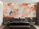 Terracotta cloud wallpaper creating calm atmosphere in master bedroom