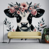 Farm Animal Mural Wallpaper  Floral Cow Watercolor Art - Premium wallpaper design showcase