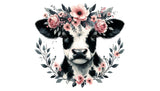 Farm Animal Mural Wallpaper  Floral Cow Watercolor Art - Detailed wallpaper pattern view