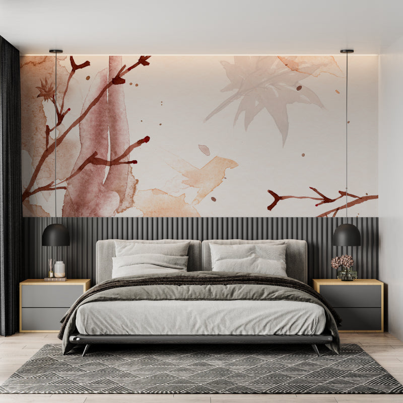 Modern entryway featuring terracotta botanical wallpaper design