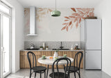 Watercolor leaf mural in home office showing scale of botanical pattern