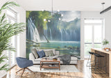 Waterfall wallpaper mural bringing outdoor freshness to home office space