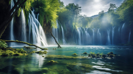 Waterfall wallpaper design file showing detailed misty forest paradise pattern