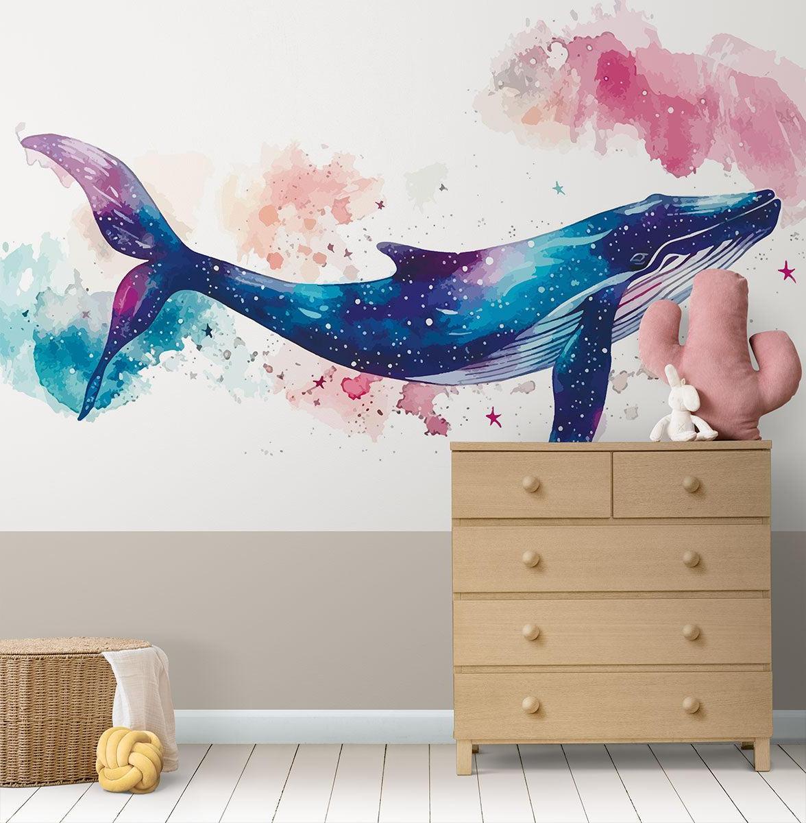 Marine Animals Mural Wallpaper | Cosmic Whale Watercolor Design