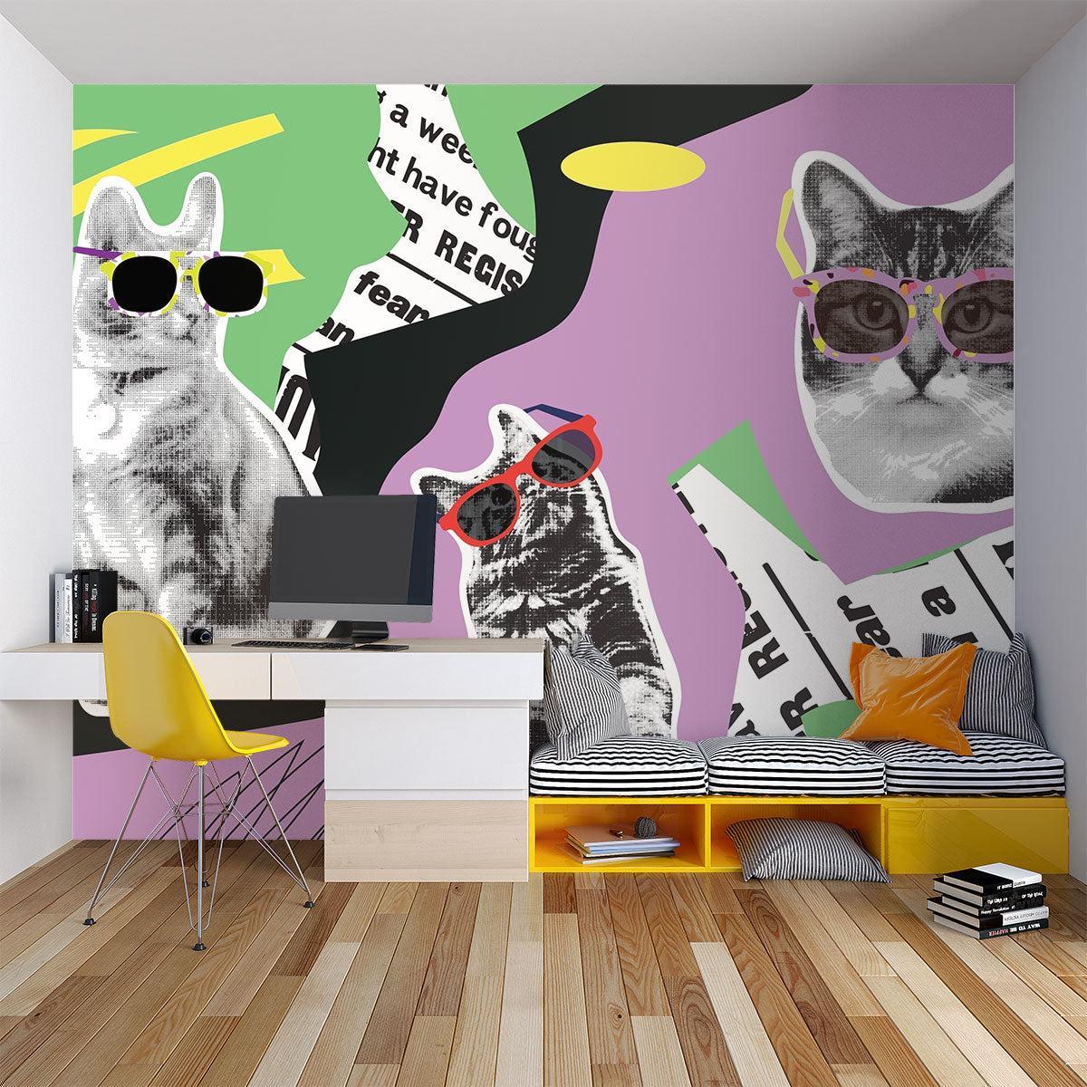 Pop Art Mural Wallpaper | Cool Cats With Sunglasses Design