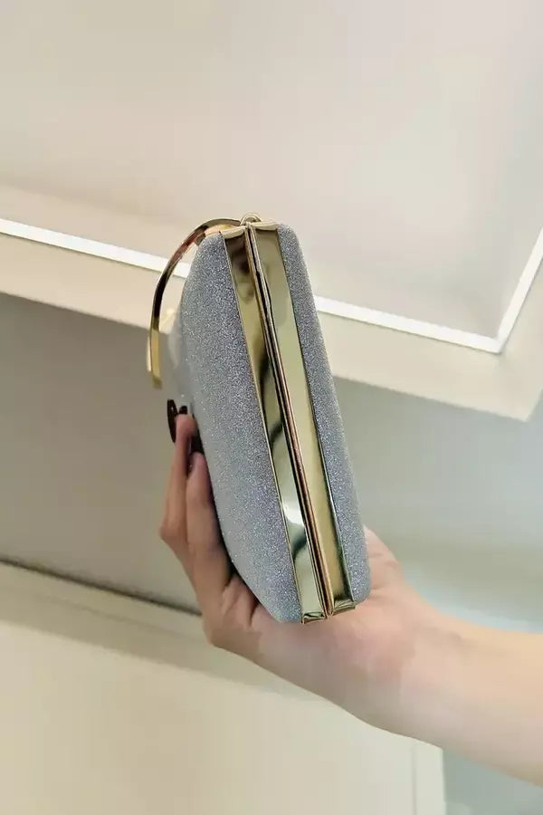 Evening Clutch Bag  Black Velvet Gold Handle Design - Product detail 4