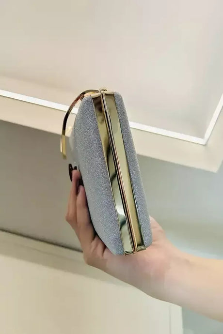 Evening Clutch Bag  Black Velvet Gold Handle Design - Product detail 4