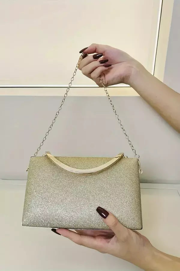 Evening Clutch Bag  Black Velvet Gold Handle Design - Product detail 6