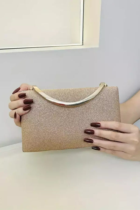 Evening Clutch Bag  Black Velvet Gold Handle Design - Product detail 7