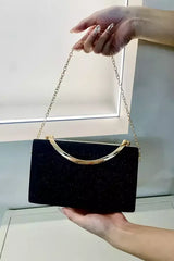 Evening Clutch Bag  Black Velvet Gold Handle Design - Detailed view